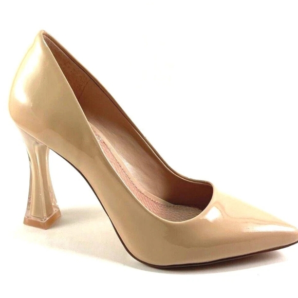 Vince Camuto Shoes - Vince Camuto Saventia Beige Patent Leather Flare-Heel Pumps Women's Size 9.5